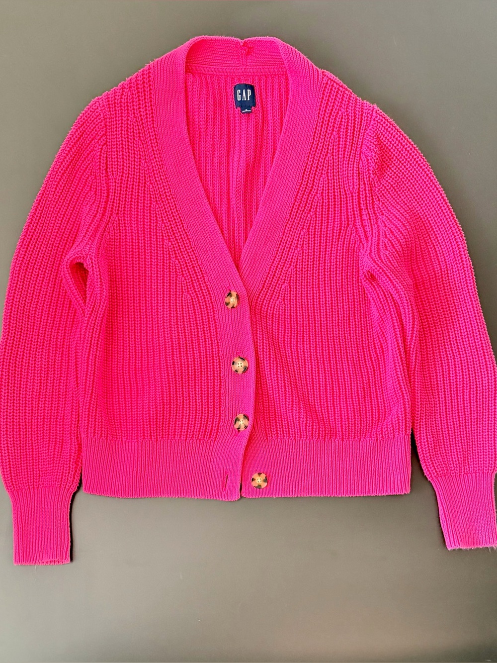 GAP Women's Bright Fuchsia Chunky V-Neck Cardigan